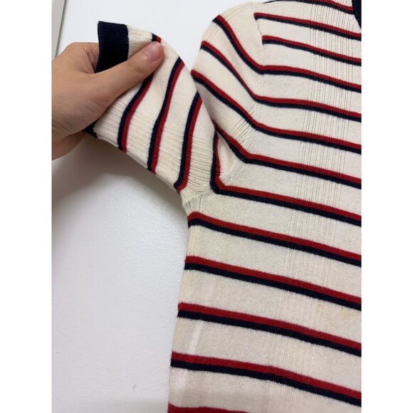 Equipment Brienne Stripe Knit Tee Sweater Top Red White Split Hem Ringer XS - Picture 9 of 15